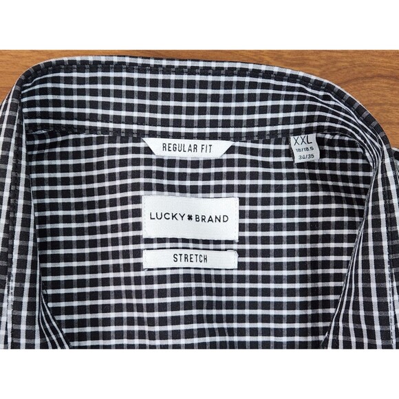 Men's Lucky Brand Stretch Regular Fit Black & White Plaid Shirt Size XXL - Picture 6 of 11